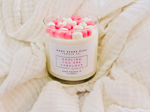 Blushbeam "Darling, You Are Fabulous" Soy Wax Candle with Wax Heart Embellishments
